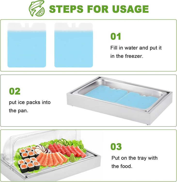 Ice Food Serving || Ice Food Serving Display Tray with Clear Roll Top Cover Buffet Cold Serving Cooler Platter